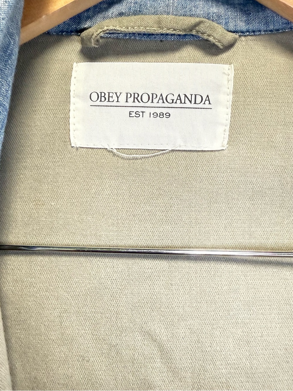 Obey Men's Military Field Jacket in Olive with Light Blue Lining - Picture 5 of 11